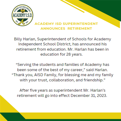 Superintendent Announces Retirement